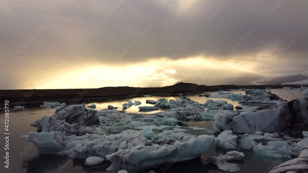 Sunset in the ice lake