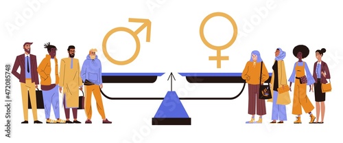 Gender equality and equal rights of men and women vector illustration isolated.