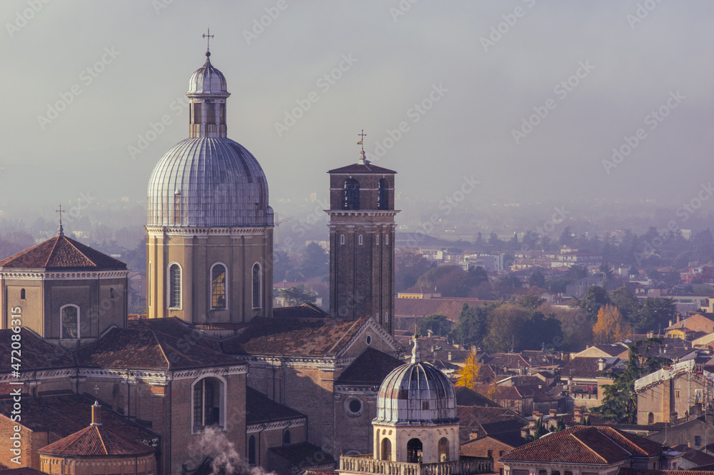 Padova city Duomo Cathedral from above aerial view