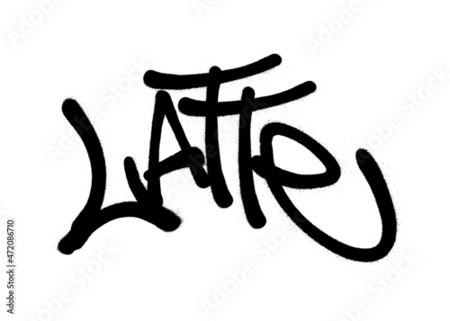 Sprayed latte font graffiti with overspray in black over white. Vector illustration.