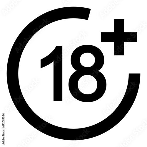18 plus limit vector icon on a white background. An isolated flat icon illustration of 18 plus limit.