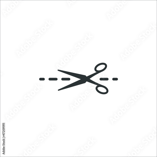 Vector sign of the Scissors cut line symbol is isolated on a white background. Scissors cut line icon color editable.
