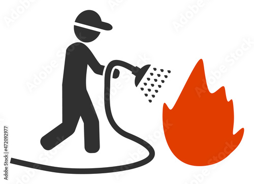 Fireman shower fire vector icon on a white background. An isolated flat icon illustration of Fireman shower fire.