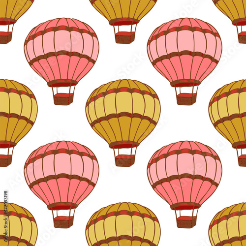 Cartoon hot air balloons  illustration vector seamless patter.