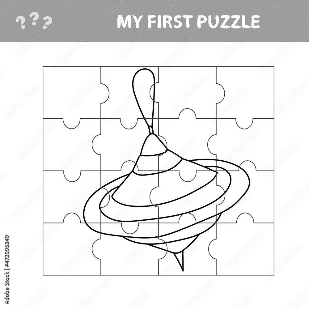 Obraz premium Jigsaw puzzle. Parts of Whirligig Toy. Educational children game, printable worksheet, vector illustration. My first puzzle and coloring page
