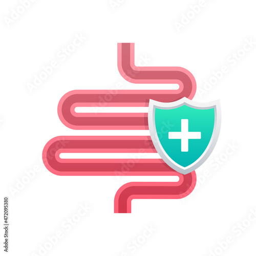 Stomach protection, Healthy protected intestine. Digestive system protection. Vector stock illustration.