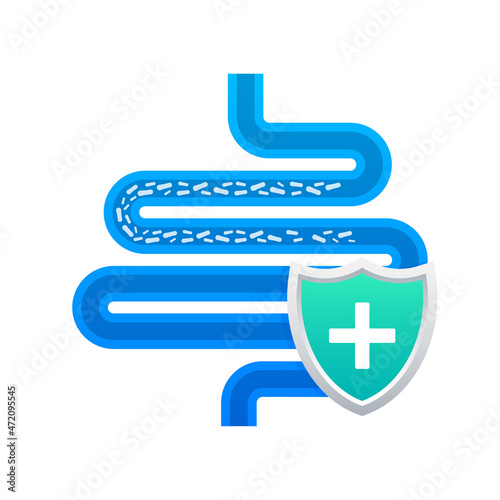 Stomach protection, Healthy protected intestine. Digestive system protection. Vector stock illustration.