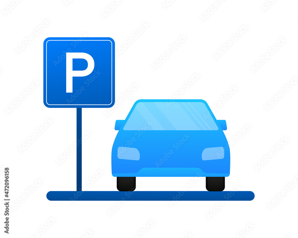 Template with blue parking. Logo, icon, label. Parking on white background. Web element. Vector stock illustration Template with blue parking. Logo, icon, label. Parking on white background. Web element. Vector stock illustration