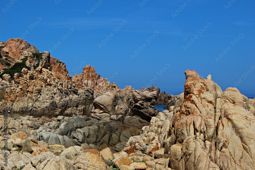 Italy, Sardinia Island: Foreshortening of Red Island ( Isola Rossa).