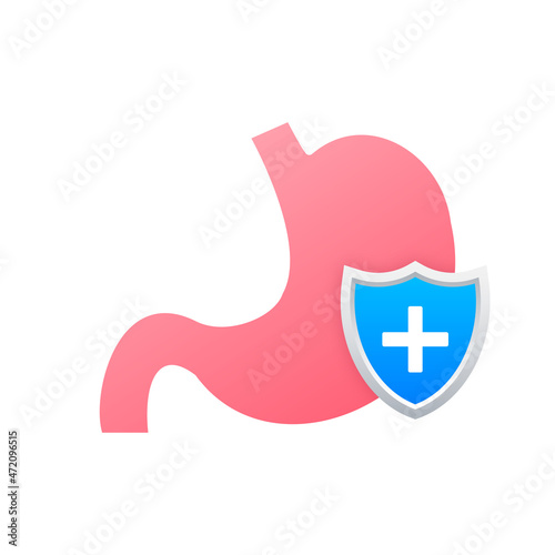 Stomach protection, Healthy protected intestine. Digestive system protection. Vector stock illustration.