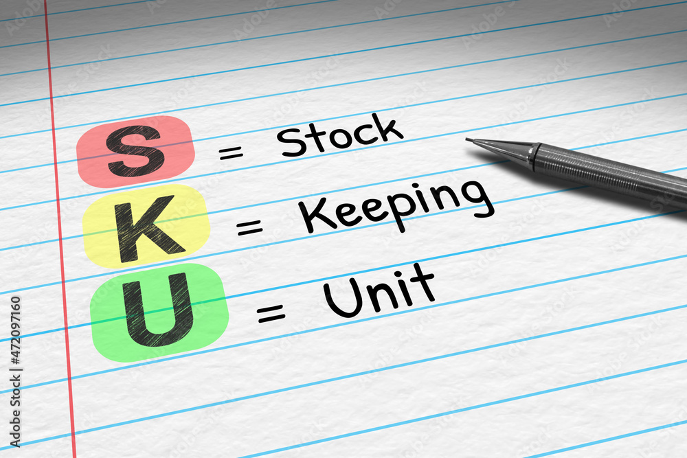SKU - Stock Keeping Unit. Business acronym on note pad. SKU - Stock Keeping Unit. Business acronym on note pad.