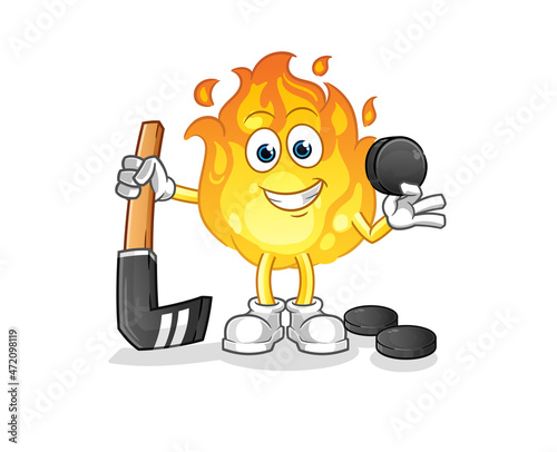 fire playing hockey vector. cartoon character