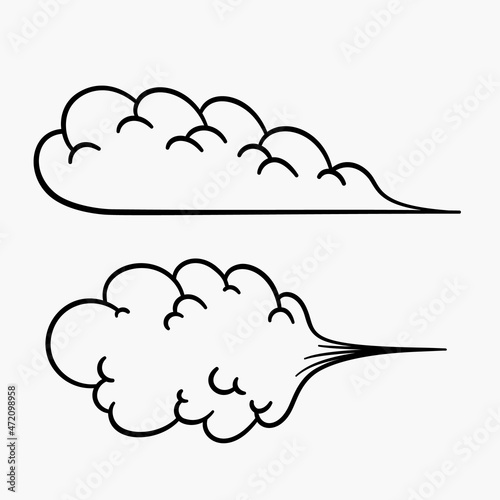 Comic clouds, cartoon vector clouds in line style isolated on light background.