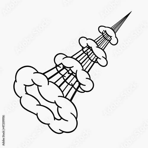 Comic clouds, cartoon vector clouds in line style isolated on light background.