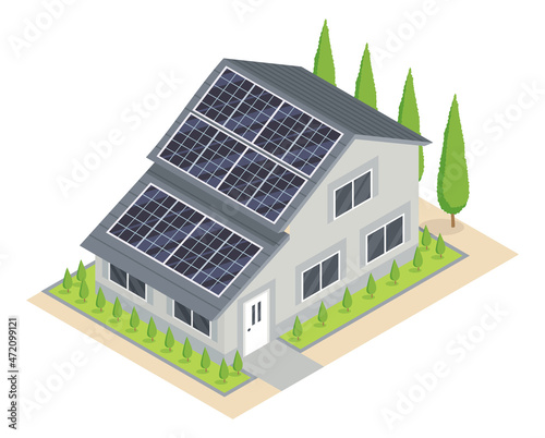Solar cell installed. Ecology energy saving concept for free energy. Smart home system for new home