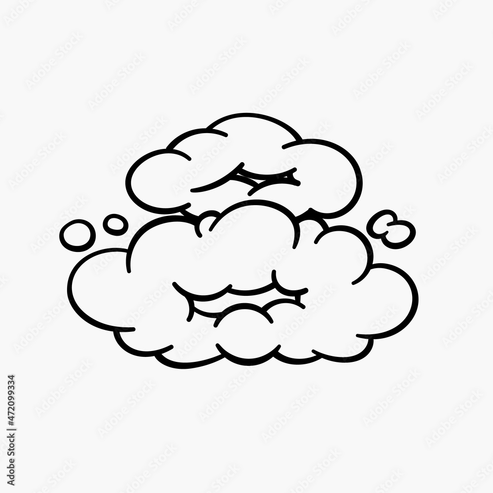 Comic clouds, cartoon vector clouds in line style isolated on light background. Comic clouds, cartoon vector clouds in line style isolated on light background.