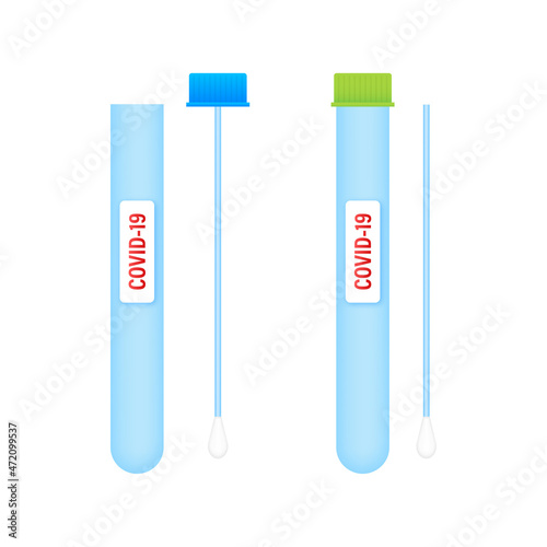 Corona virus covid 19 tube test medical laboratory. Tested positive and negative. Vector stock illustration.