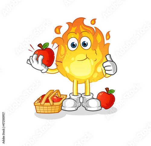 fire eating an apple illustration. character vector