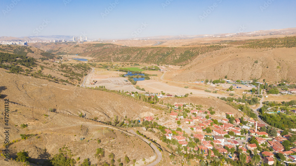 Aerial view of village and nature lake in Ankara-TURKEY