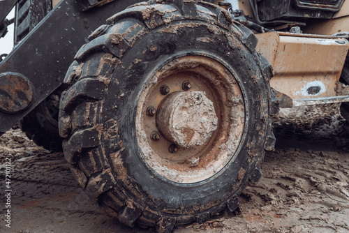 Photo of a tractor wheel close-up