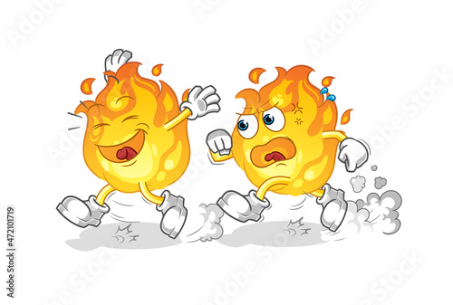 fire play chase cartoon. cartoon mascot vector
