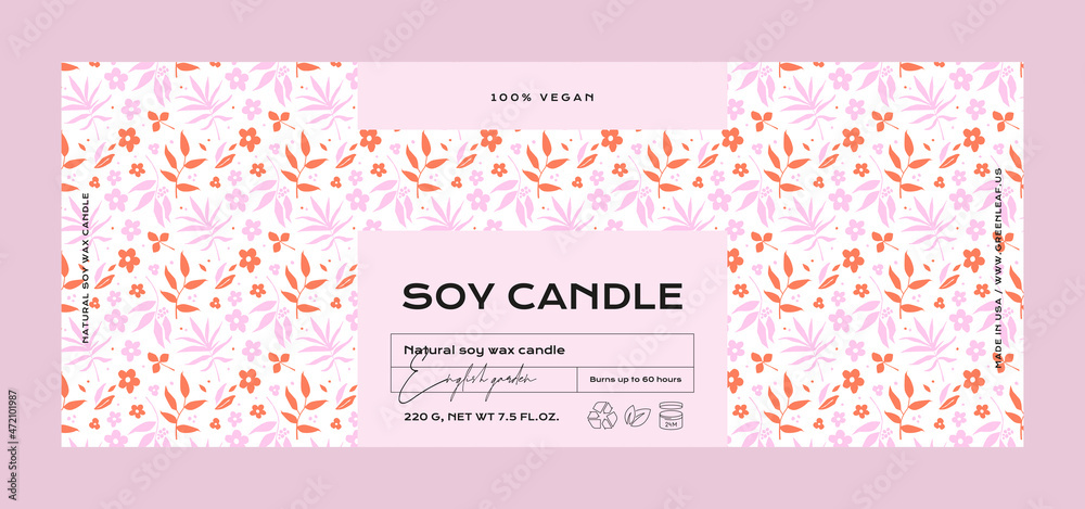 Hand drawn abstract vector cosmetics label design template for soy candle
