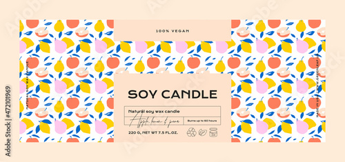 Hand drawn abstract vector cosmetics label design template for soy candle 