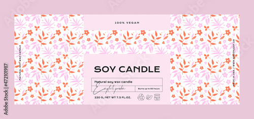 Hand drawn abstract vector cosmetics label design template for soy candle
