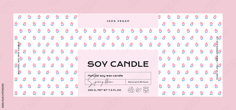 Hand drawn abstract vector cosmetics label design template for soy candle
