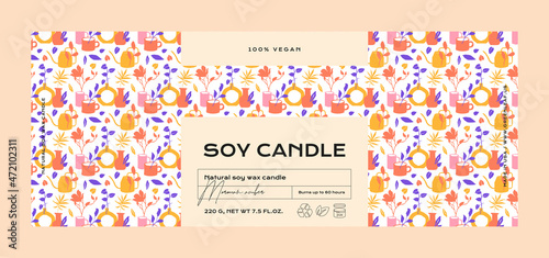 Hand drawn abstract vector cosmetics label design template for soy candle 