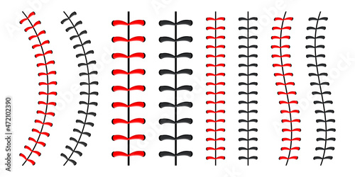 Baseball ball stitches, red lace seam isolated on background