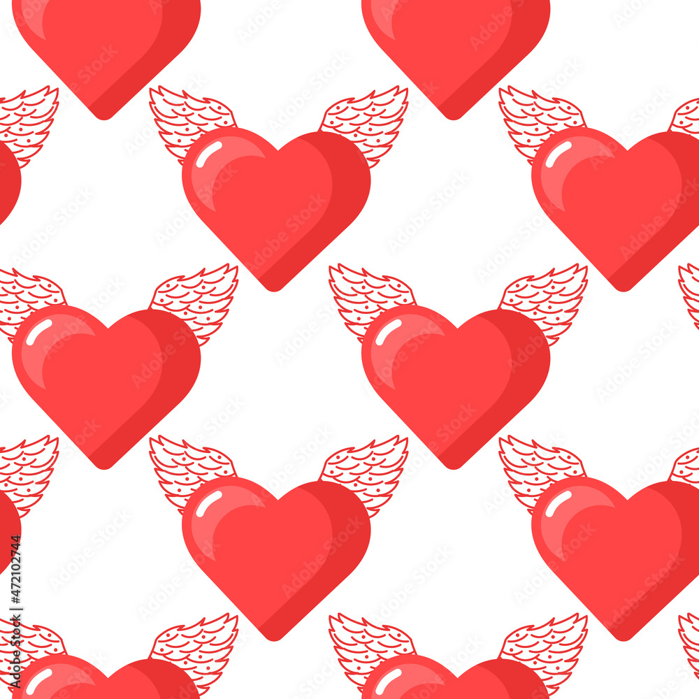 Valentines day seamless pattern. Heart , romance flat line icons - hearts, flower, valentine card. pink repeatable print.