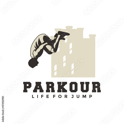 Silhouette Parkour logo vector illustration or emblem template
