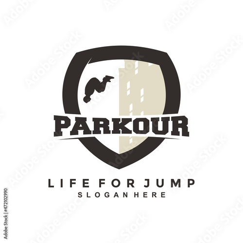 Silhouette Parkour logo vector illustration or emblem template
