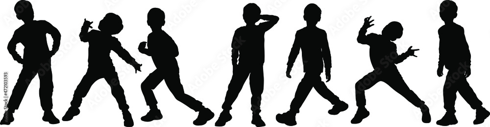 black and white silhouettes of boys in active movement