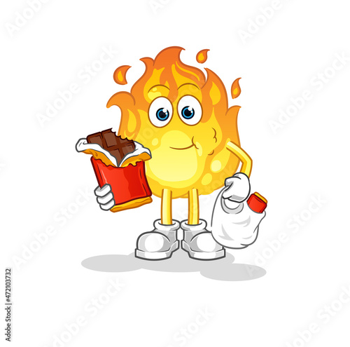 fire eat chocolate mascot. cartoon vector