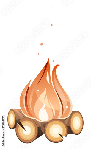 Illustration of a campfire on firewood with sparks.