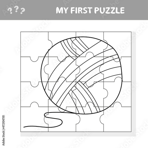 Jigsaw puzzle with yarn. Visual educational puzzle for children. My first puzzle and coloring page