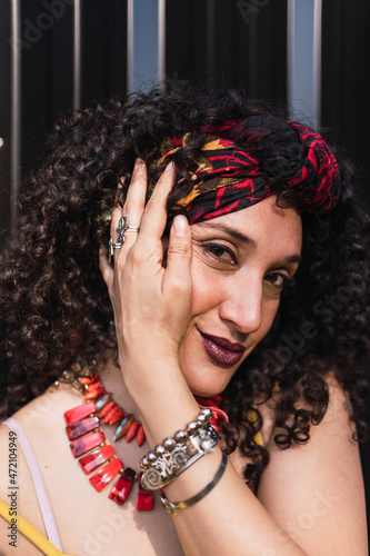 Beautiful gypsy woman with bright makeup.