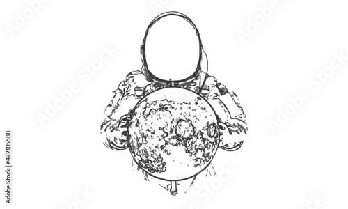 Astronaut on the white background of the moon line art. Vector illustration