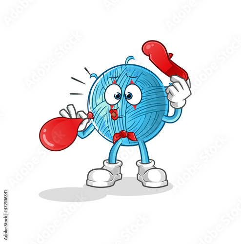 yarn ball pantomime blowing balloon. cartoon mascot vector