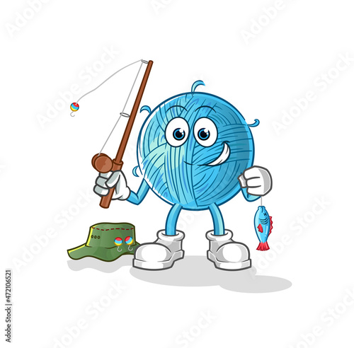 yarn ball fisherman illustration. character vector