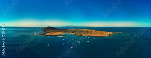 Aerial panoramic view of Isla de Lobos Fuerteventura Canary Islands photo