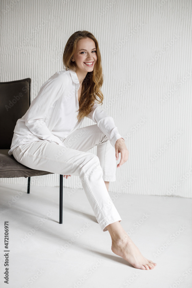 young happy woman indoor in studio young happy woman indoor in studio