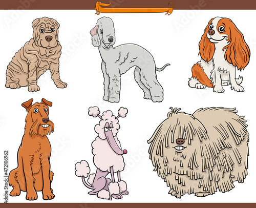 cartoon purebred dogs comic animal characters set