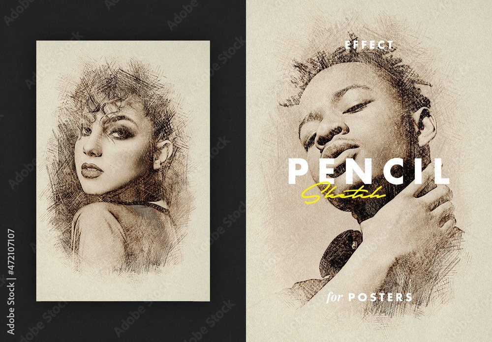 Pencil Sketch Poster Photo Effect Mockup Stock Template Adobe Stock