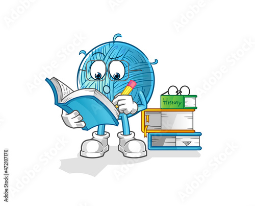 yarn ball studying mascot. cartoon vector