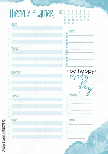 Daily planner printable template Vector. Blank white notebook page A5. Business organizer schedule page for a day for effective planning. Paper sheet. Vector illustration design