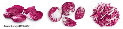 Fresh red radicchio salad chopped isolated on white background with full depth of field. Set or collection