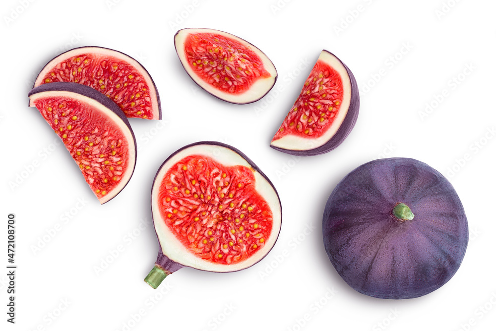 fig fruits isolated on white background with clipping path. Top view. Flat lay